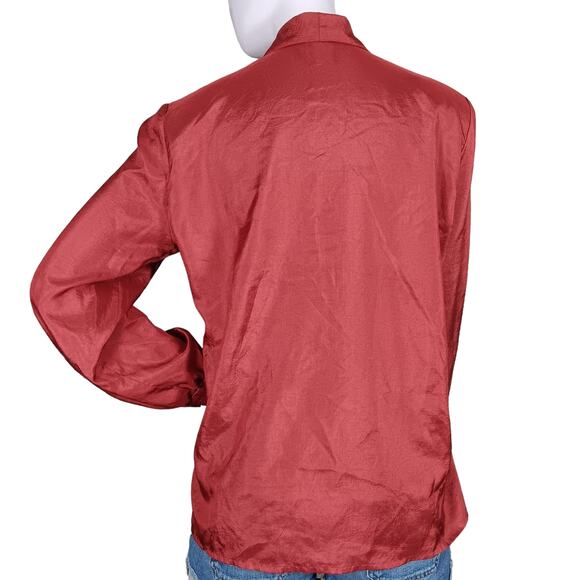 Vintage Kelly Scott Size 14 Burn Red Button Down Shirt Collared Silky Long Sleev - Picture 3 of 8